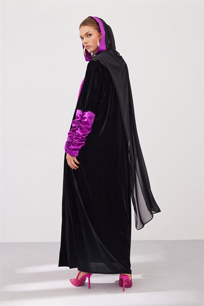 Feiruz Velvet Abaya - Black pink