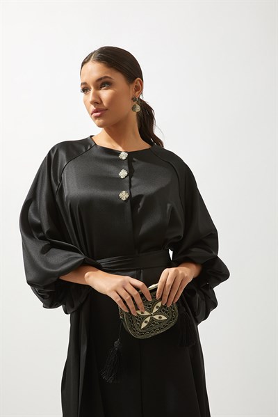 ITALIAN SATIN ABAYA-BLACK