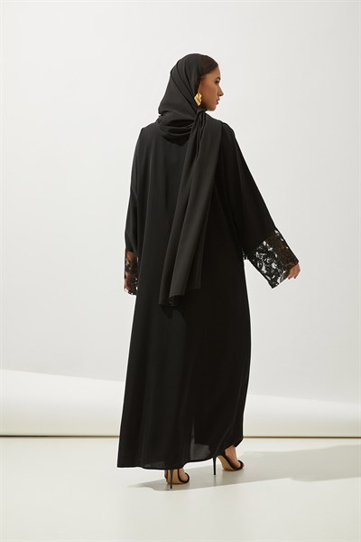 LACE DETAILS ABAYA-BLACK