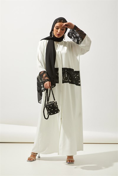 LACE DETAILS ABAYA-WHİTE