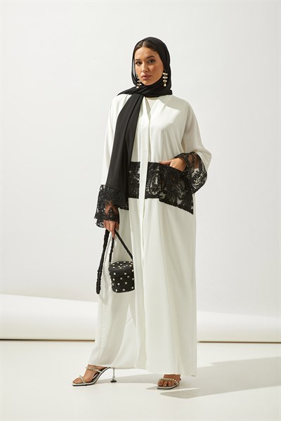 LACE DETAILS ABAYA-WHİTE