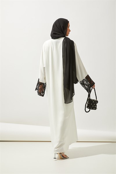 LACE DETAILS ABAYA-WHİTE