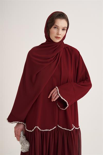 LINA CRYSTAL ABAYA & SCARF-BURGUNDY