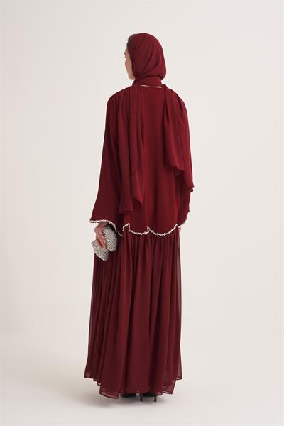 LINA CRYSTAL ABAYA & SCARF-BURGUNDY