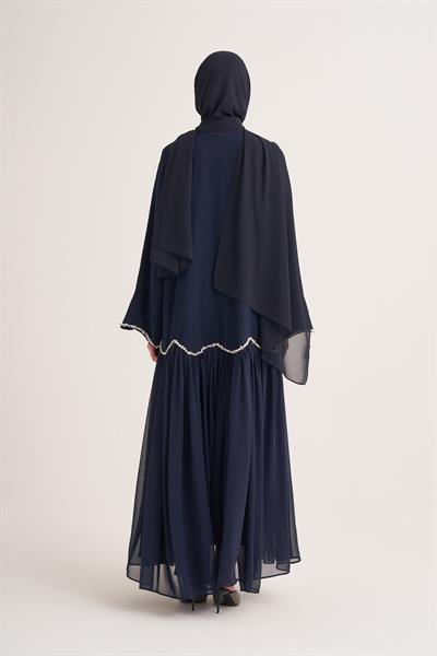LINA CRYSTAL ABAYA & SCARF-NAVY BLUE