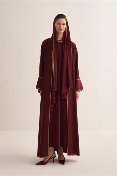 Line Abaya Dress Set Burgundy