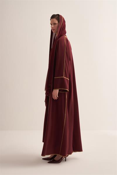 Line Abaya Dress Set Burgundy