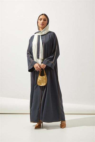 LINE ABAYA DRESS SHAWL 3 PIECE SET -ANTHRACITE