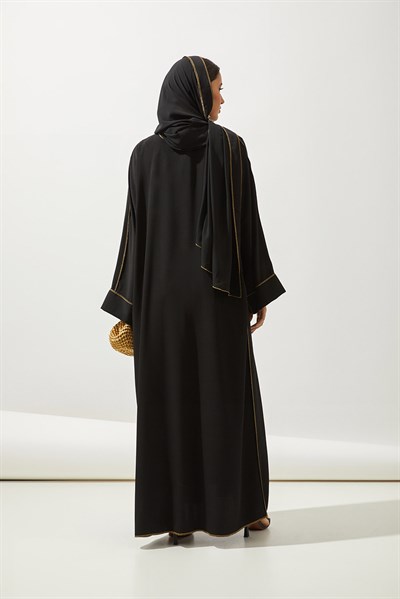 LINE ABAYA DRESS SHAWL 3 PIECE SET-BLACK