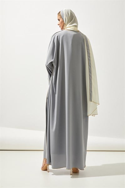 LINE ABAYA DRESS SHAWL 3 PIECE SET - GREY