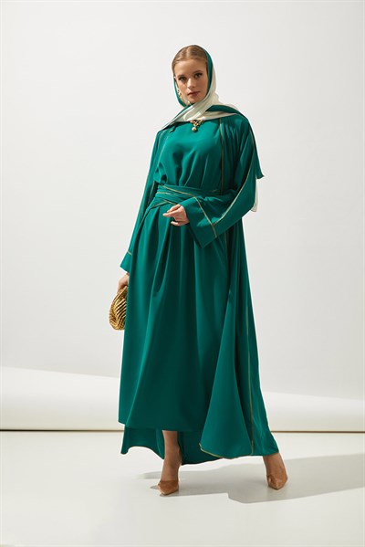 LINE ABAYA DRESS SHAWL 3 PIECE SET -GREEN