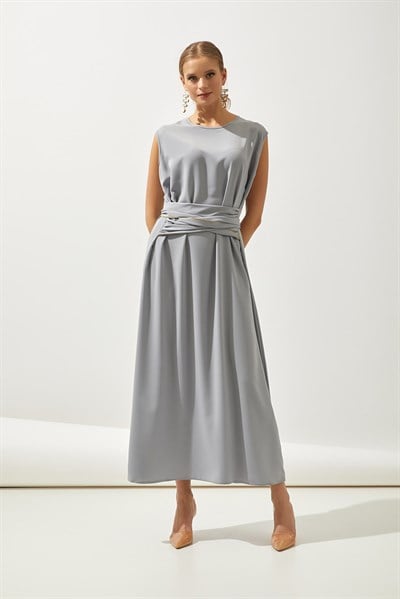 LINE ABAYA DRESS SHAWL 3 PIECE SET - GREY