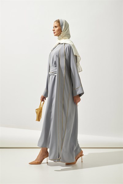 LINE ABAYA DRESS SHAWL 3 PIECE SET - GREY