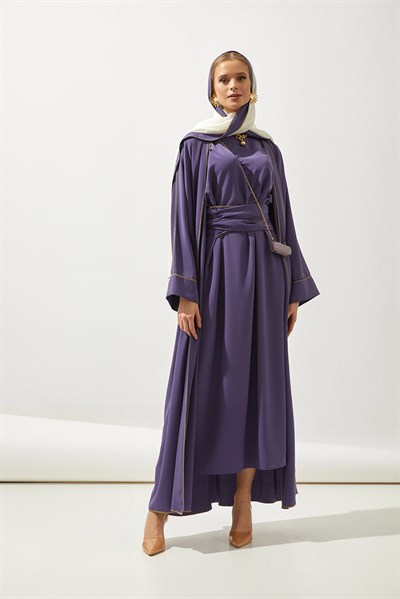 LINE ABAYA DRESS SHAWL 3 PIECE SET- LILAC