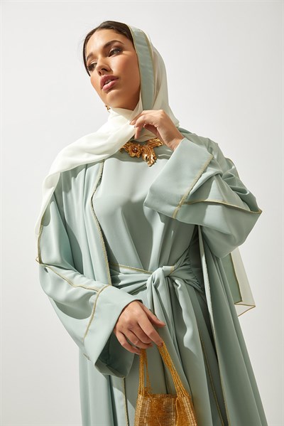 LINE ABAYA DRESS SHAWL 3 PIECE SET -MINT