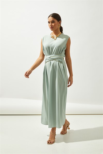 LINE ABAYA DRESS SHAWL 3 PIECE SET -MINT