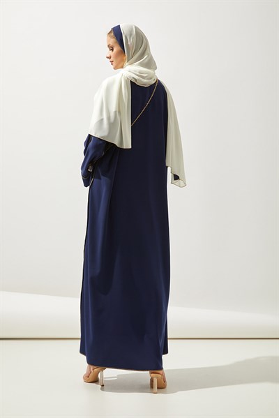 LINE ABAYA DRESS SHAWL 3 PIECE SET-NAVY BLUE
