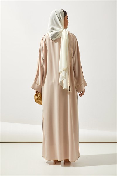LINE ABAYA DRESS SHAWL 3 PIECE SET -POWDER
