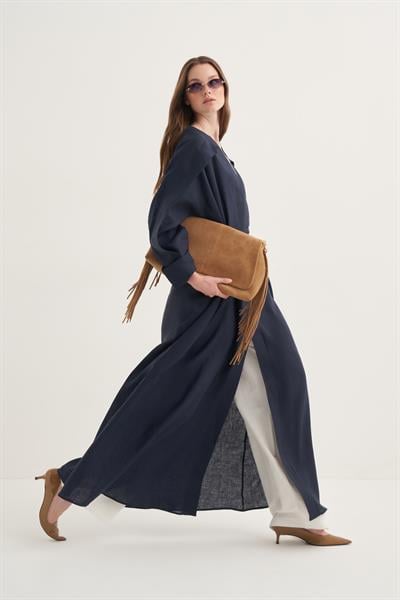 LINEN ABAYA DARK NAVY