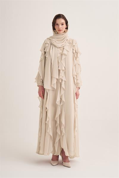 LOLA ABAYA & SCARF-GREEN-BEIGE