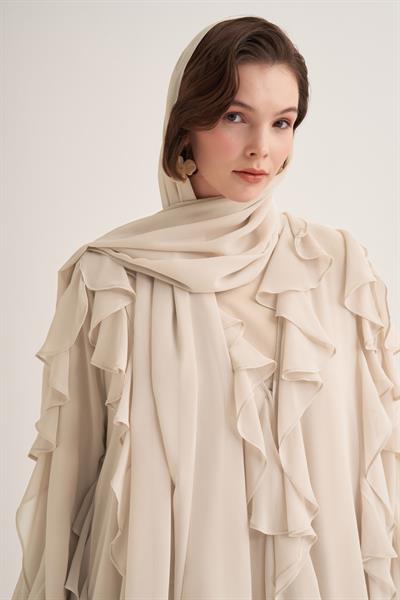 LOLA ABAYA & SCARF-GREEN-BEIGE