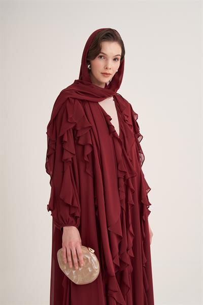 LOLA ABAYA & SCARF-BURGUNDY