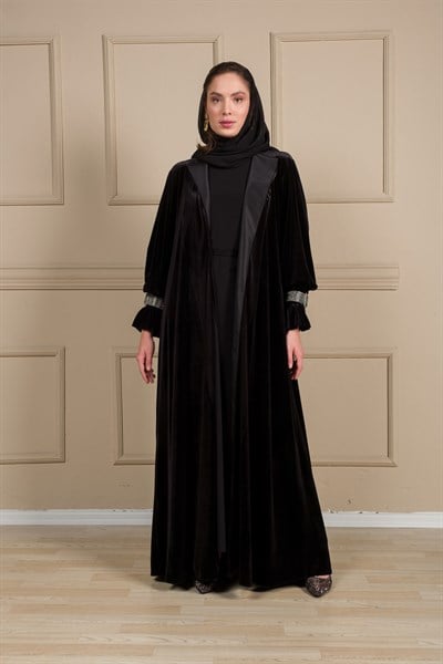 MANŞET DETAY KADİFE ABAYA