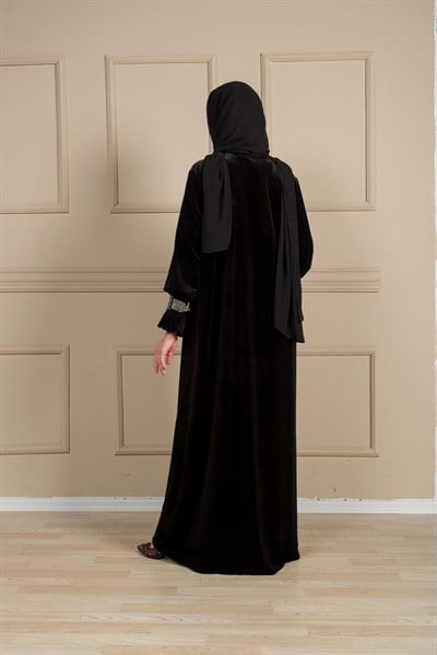 MANŞET DETAY KADİFE ABAYA