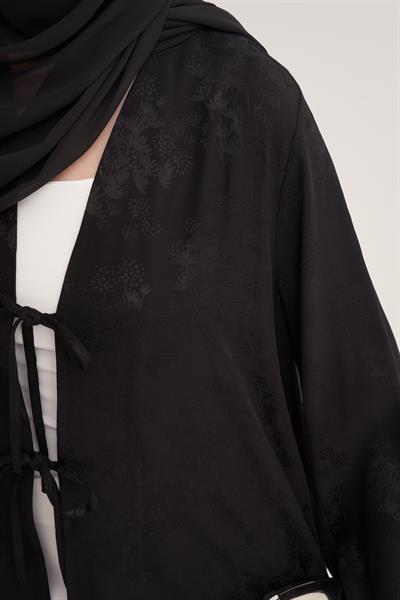 MILA LINEN MIX ABAYA & SCARF-BLACK