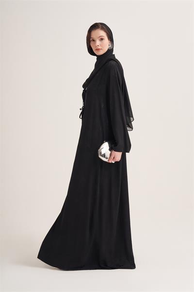 MILA LINEN MIX ABAYA & SCARF-BLACK