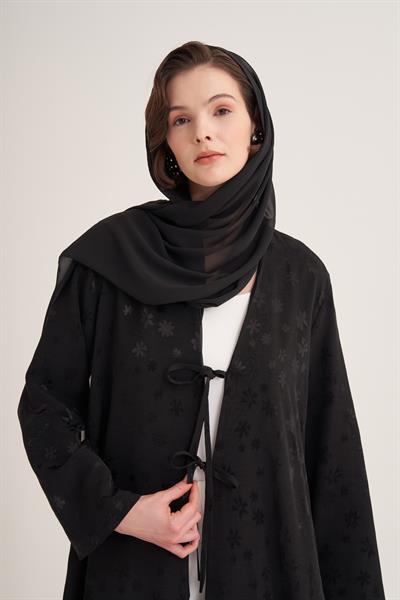MILA LINEN MIX ABAYA & SCARF-BLACK