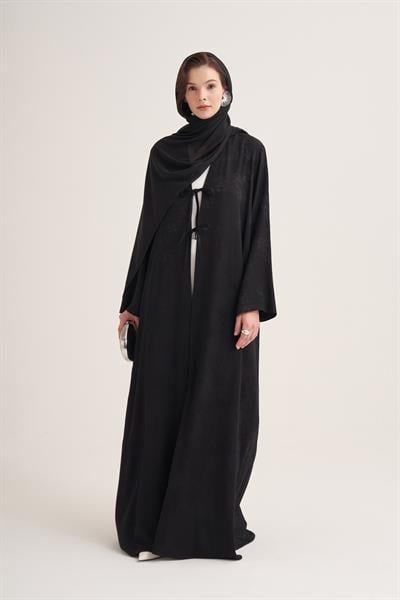 MILA LINEN MIX ABAYA & SCARF-BLACK