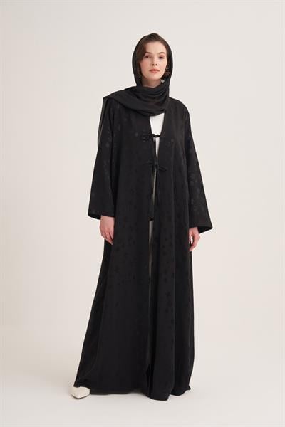 MILA LINEN MIX ABAYA & SCARF-BLACK