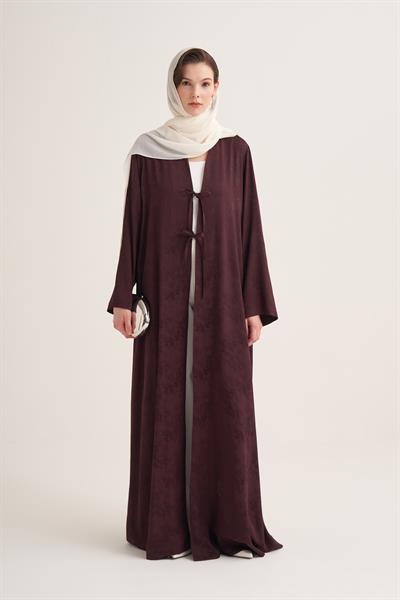 MILA LINEN MIX ABAYA & SCARF-BURGUNDY