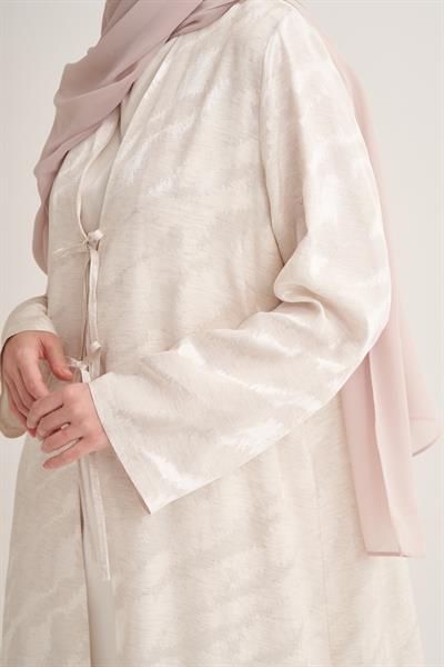 MILA LINEN MIX ABAYA & SCARF-CREAM
