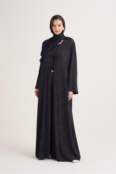 MILA LINEN MIX ABAYA & SCARF-BLACK
