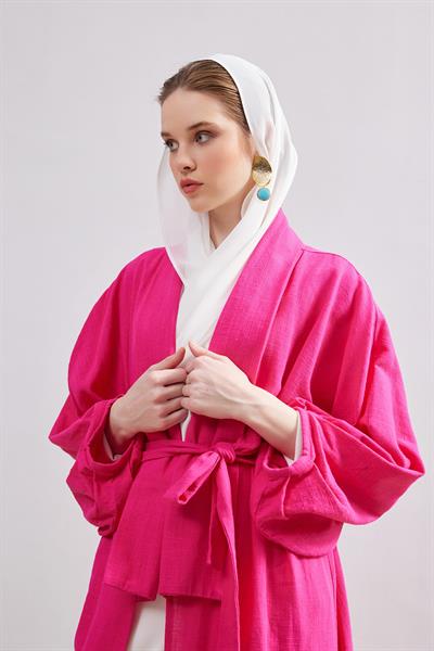 Natural Cotton Abaya - FUCHSİA