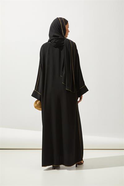 New Line Abaya Dress Set-BLACK
