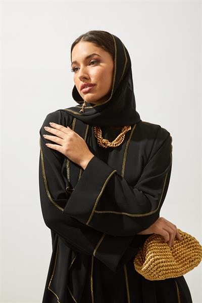New Line Abaya Dress Set-BLACK