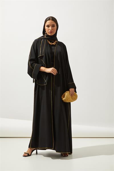 New Line Abaya Dress Set-BLACK