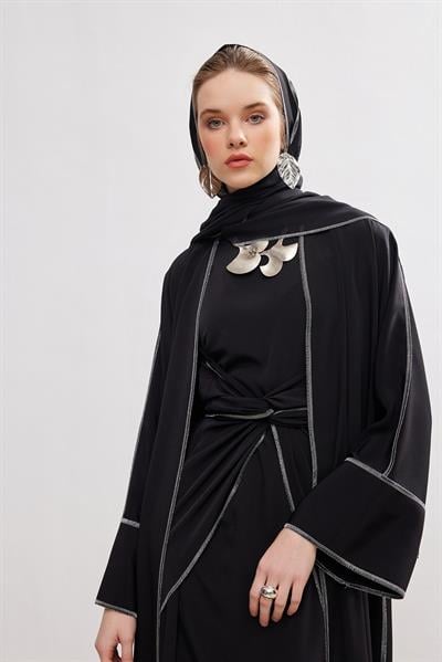 New Line Abaya Dress Set - BLACK