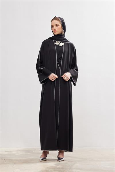 New Line Abaya Dress Set - BLACK