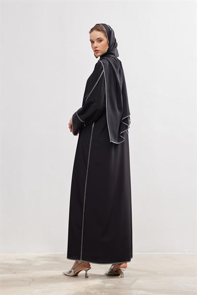 New Line Abaya Dress Set - BLACK