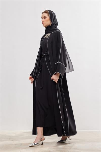 New Line Abaya Dress Set - BLACK
