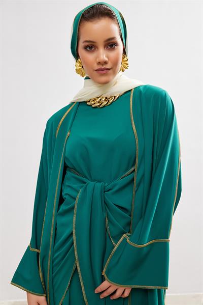 New Line Abaya Dress Set - GREEN