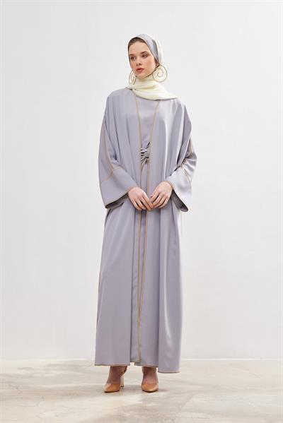 New Line Abaya Dress Set - GREY