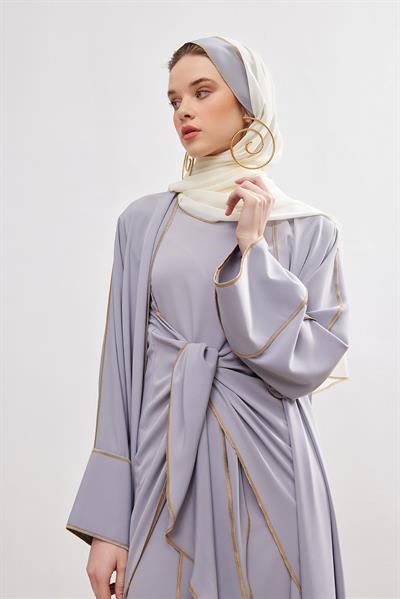 New Line Abaya Dress Set - GREY
