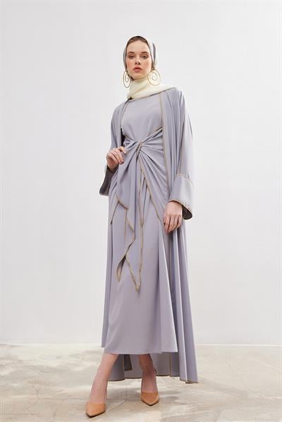 New Line Abaya Dress Set - GREY