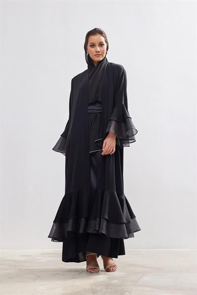 Organza Details Abaya - BLACK