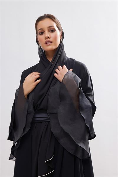 Organza Details Abaya - BLACK